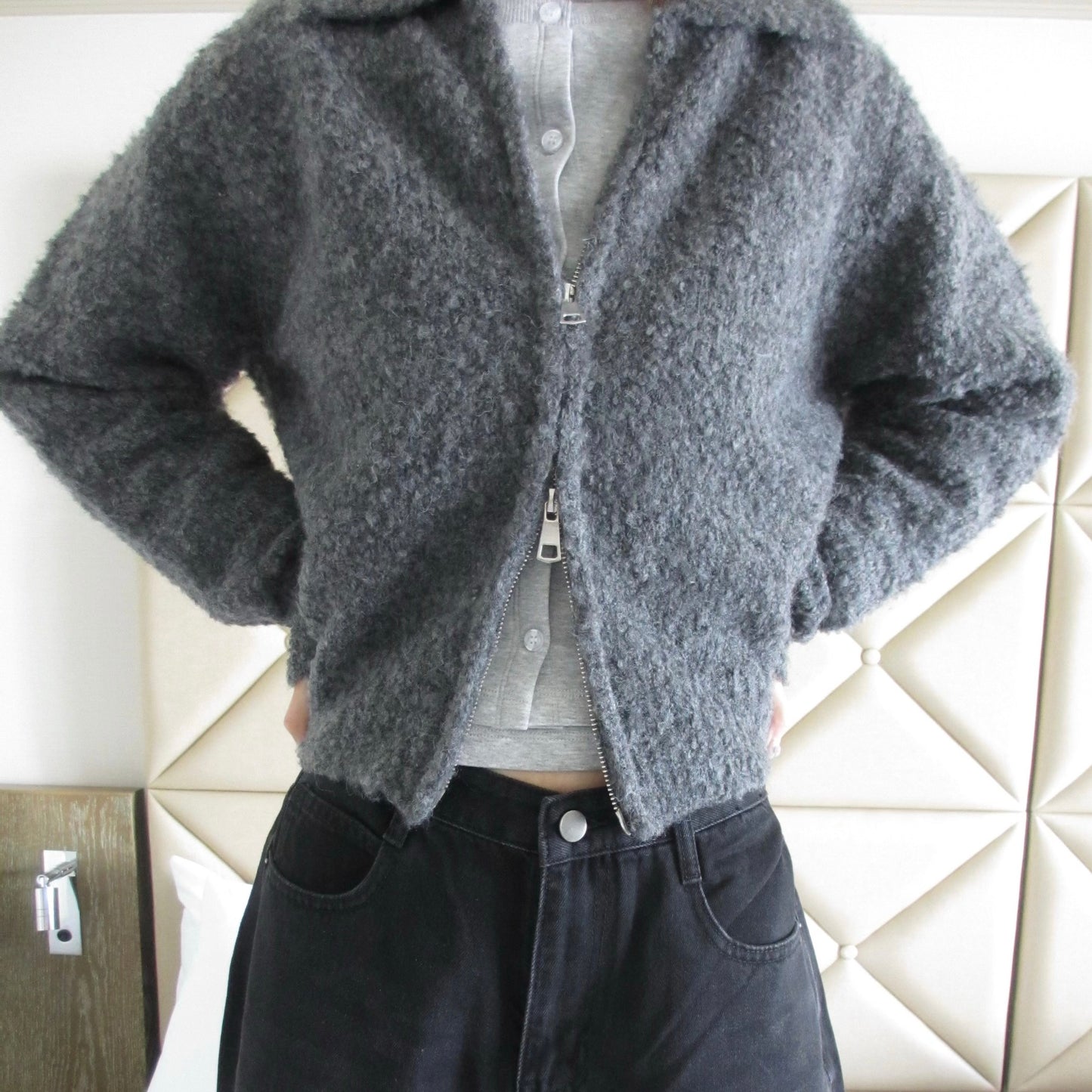 wool blend shaggy cardigan